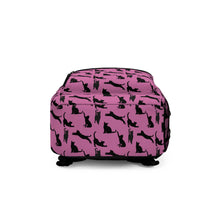Load image into Gallery viewer, Black Cat Silhouette Pink Backpack, Personalized Feline Print Girls Rucksack, Whimsical Kitten Daypack, Daughter Animal Lover Birthday Gift

