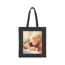 Load image into Gallery viewer, Cat and Dog Sleeping Cotton Canvas Tote Bag – Animal Lover Gift
