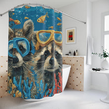 Load image into Gallery viewer, Scuba Diving Raccoon Shower Curtain, Funny Raccoon Bathroom Decor, Raccoon Lover Gift
