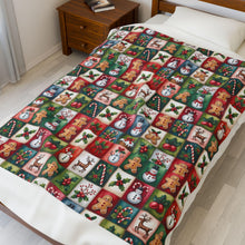 Load image into Gallery viewer, Christmas Patchwork Animals Velveteen Plush Blanket
