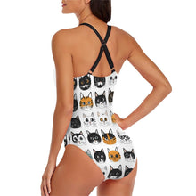 Load image into Gallery viewer, Cat Face Print One-Piece Swimsuit: Funny Cartoon Kitty Design
