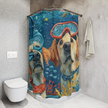 Load image into Gallery viewer, Diving Golden Retrievers Shower Curtain | Underwater Snorkel Dogs
