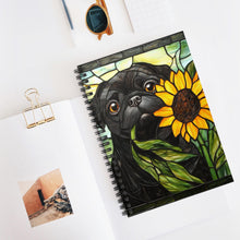 Load image into Gallery viewer, Black Pug Sunflower Stained Glass Style Spiral Notebook
