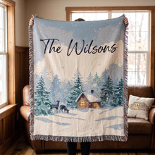 Load image into Gallery viewer, Christmas Woven Blanket – Snowy Cabin Design
