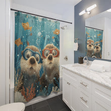 Load image into Gallery viewer, Cute Scuba Diving Otters Shower Curtain | Funny Otter Bathroom Decor

