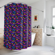 Load image into Gallery viewer, Colorful Patterned Fish Shower Curtain | Neon Tropical Aquarium
