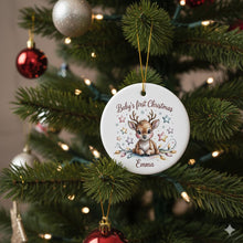 Load image into Gallery viewer, Baby's First Christmas Reindeer Ornament ,Personalized Ceramic Ornament
