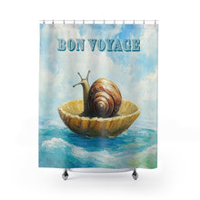 Load image into Gallery viewer, Nautical Shower Curtain: Bon Voyage Snail Design - Coastal Bathroom Decor
