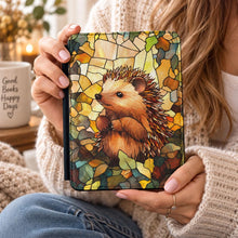Load image into Gallery viewer, Personalized Hedgehog Kindle Case, Stained Glass Woodland eReader Cover, Fall Book Gift
