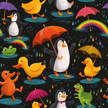 Load image into Gallery viewer, Penguins and Ducks Shower Curtain – Whimsical Kids Bathroom Decor
