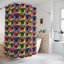Load image into Gallery viewer, Vibrant Pug Shower Curtain, Colorful Pop Art Bathroom Decor, Pug Art
