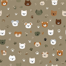 Load image into Gallery viewer, Woodland Animal Faces hand towel | neutral brown pattern, fox bear rabbit cats,Towel for Kids
