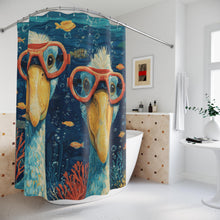 Load image into Gallery viewer, Cute Shoebill Scuba Diving Shower Curtain | Funny Shoebill Bathroom Decor
