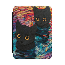 Load image into Gallery viewer, Black Cat Duo swirl art Kindle Case , Colorful watercolor cats tablet cover, Animal Kindle For Christmas
