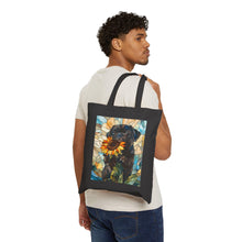 Load image into Gallery viewer, Black Pug with Sunflower Tote Bag , Stained Glass Style Dog Art Canvas Tote, Pug Art
