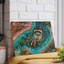 Load image into Gallery viewer, Cute Raccoon Forest Art Glass Cutting Board | Personalized Name Option
