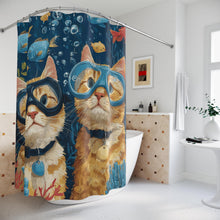 Load image into Gallery viewer, Scuba Diving Cats Shower Curtains | Funny Cat Bathroom Decor

