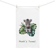 Load image into Gallery viewer, Baby Zebra with Tropical Leaves Hand Towel | Personalized Name Option
