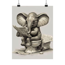 Load image into Gallery viewer, Funny Elephant Bathroom Poster, Reading Newspaper, Animal Humor Print. without frame
