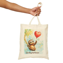 Load image into Gallery viewer, Sloth Valentine Tote Bag – "Let's Hang Out Forever" Cotton Canvas Shopper
