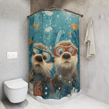 Load image into Gallery viewer, Cute Scuba Diving Otters Shower Curtain | Funny Otter Bathroom Decor
